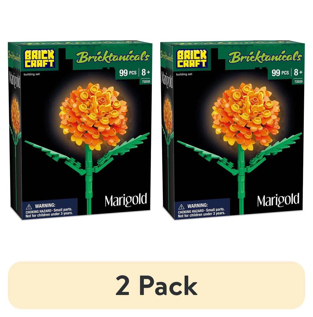 Brickcraft Bricktanicals Marigold Brick Building Set (99- Plastic Piece Set), Artificial Flower Decoration Craft Kit, Gift for Him and Her