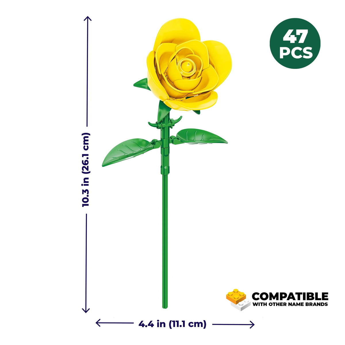 Brickcraft Yellow Rose Building Kit (46-Piece Set), Bricktanicals Collection, Elegant Floral Display, Perfect for Gifting or Home Décor