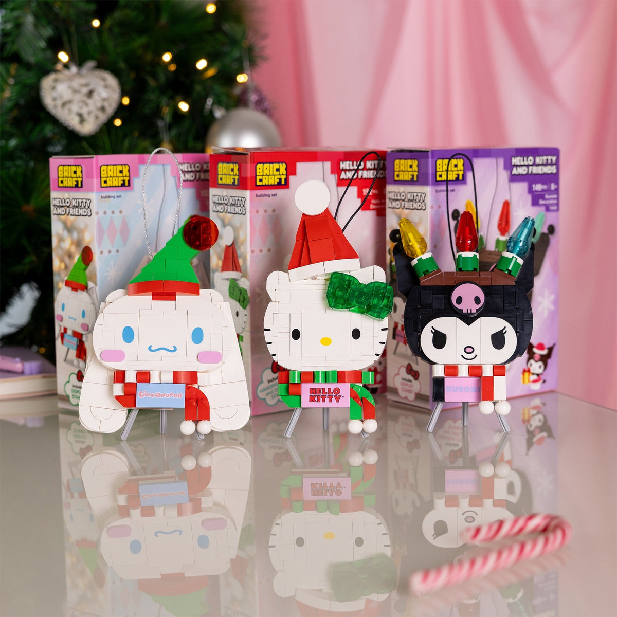 Brickcraft Hello Kitty Decoration Building Kit (152- Plastic Piece Set), Holiday Hello Kitty Brick Display, Collectible Sanrio Decoration with Stand