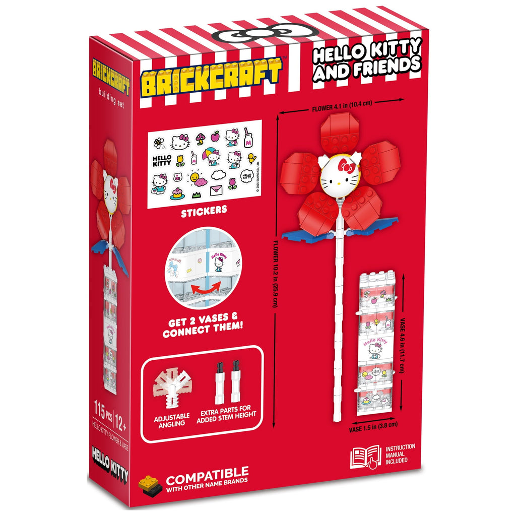 Brickcraft Hello Kitty Flower & Vase Building Kit (115 Plastic Pieces), Sanrio Hello Kitty Collection, Floral Decoration & Modular Vase Bouquet, Cute Home Décor