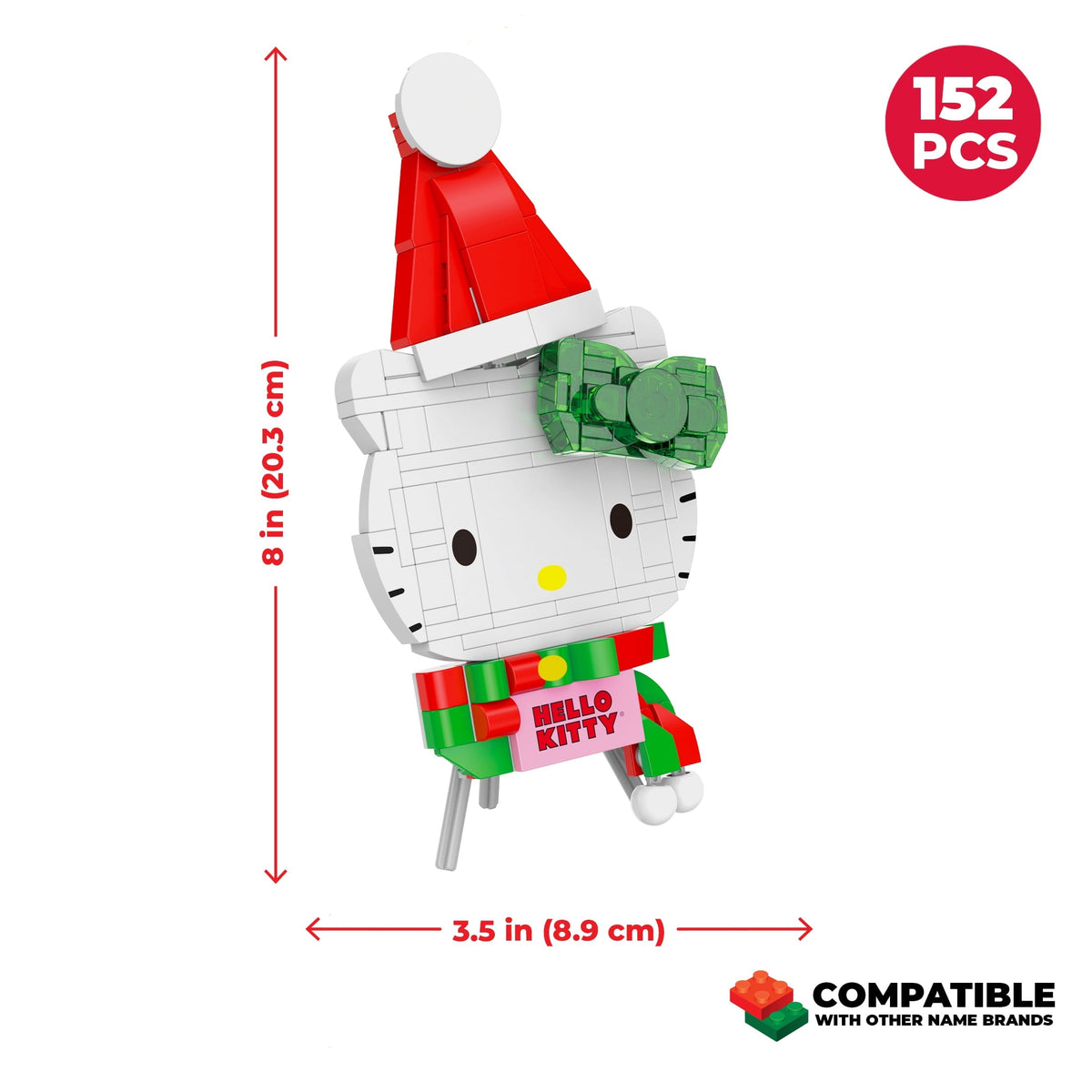 Brickcraft Hello Kitty Decoration Building Kit (152- Plastic Piece Set), Holiday Hello Kitty Brick Display, Collectible Sanrio Decoration with Stand