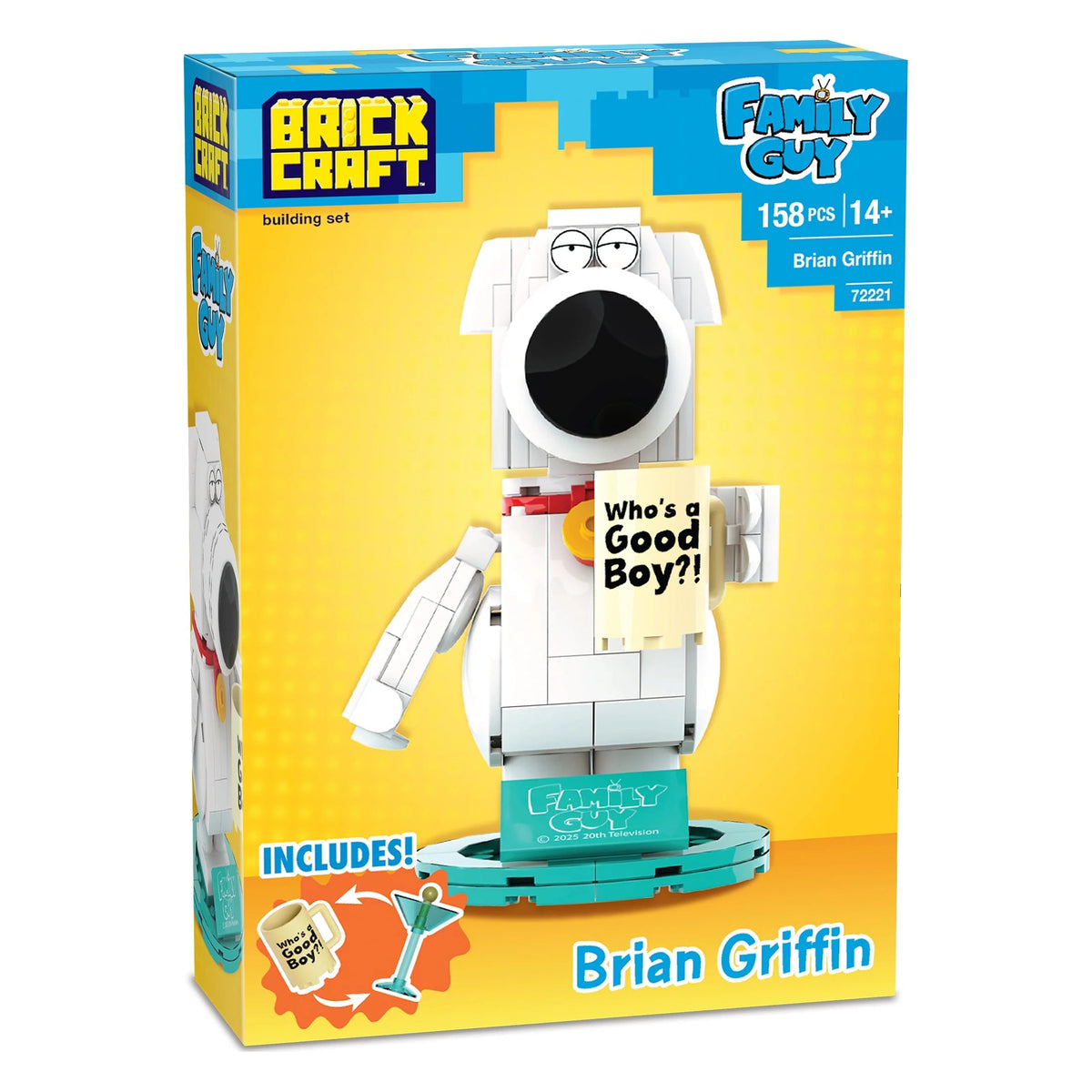 Brickcraft Family Guy Brian Griffin Building Kit (158-Piece Set), Buildable Figure with Mug & Cocktail Glass, TV Collectible Gift for Fans Ages 14+