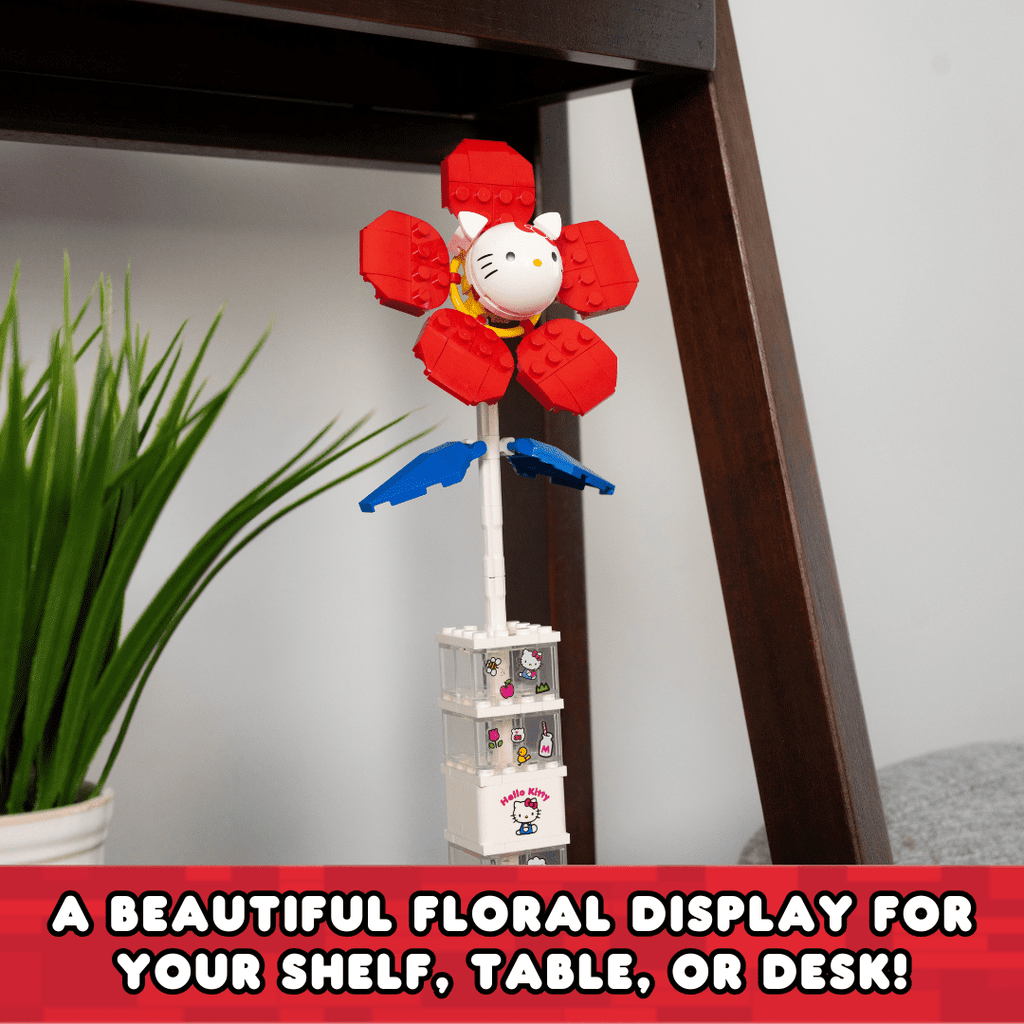 Brickcraft Hello Kitty Flower & Vase Building Kit (115 Plastic Pieces), Sanrio Hello Kitty Collection, Floral Decoration & Modular Vase Bouquet, Cute Home Décor