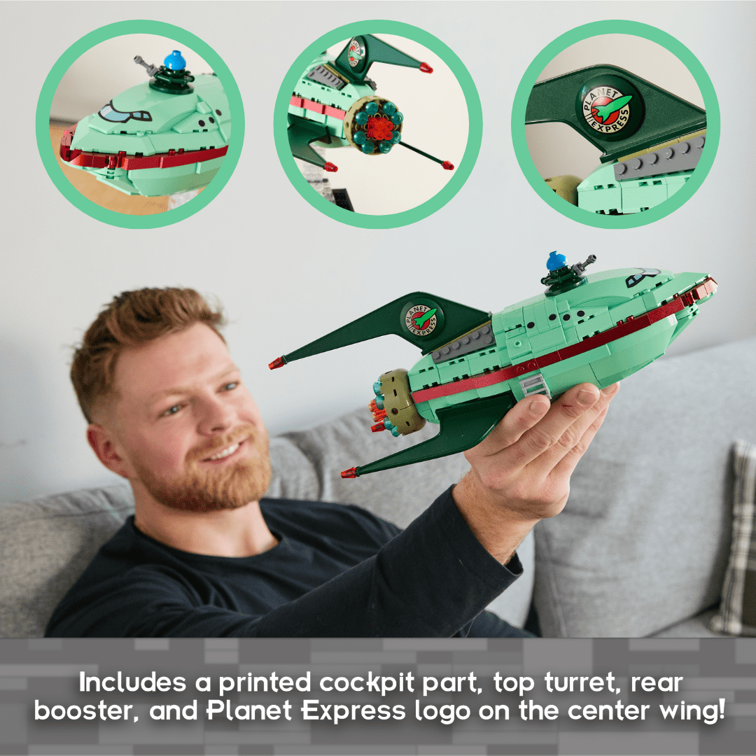 Brickcraft Futurama Planet Express Ship Brick Building Kit (382-Piece Set), Sci-Fi Collectible Display Model, Futuristic Toy Brick Set For Adults, Teens, and Fans of Animated TV