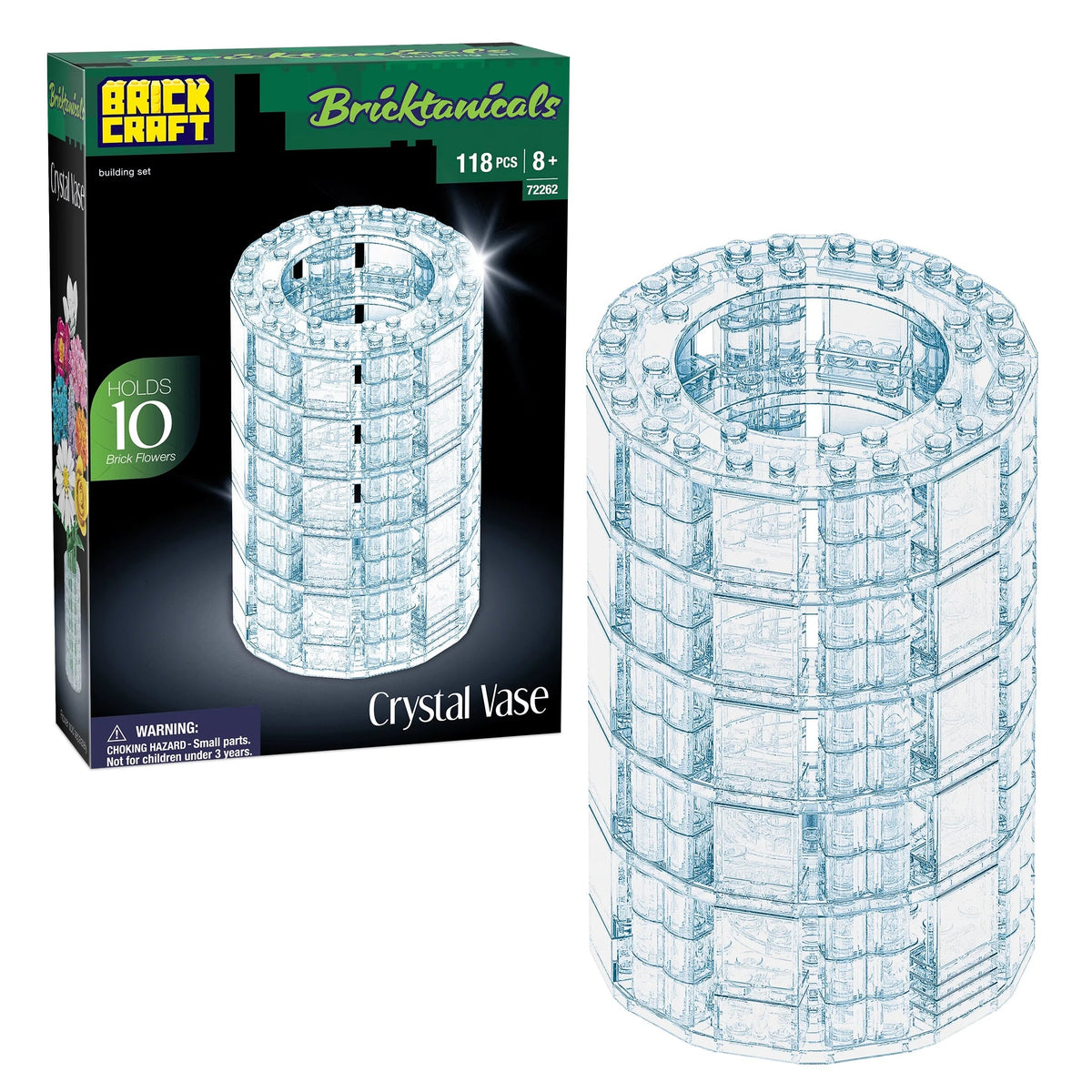 Brickcraft Crystal Vase Building Kit (118-Piece Set), Bricktanicals Collection, Clear Display Vase for Brick Flowers
