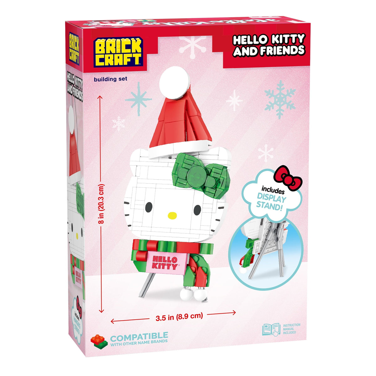 Brickcraft Hello Kitty Decoration Building Kit (152- Plastic Piece Set), Holiday Hello Kitty Brick Display, Collectible Sanrio Decoration with Stand