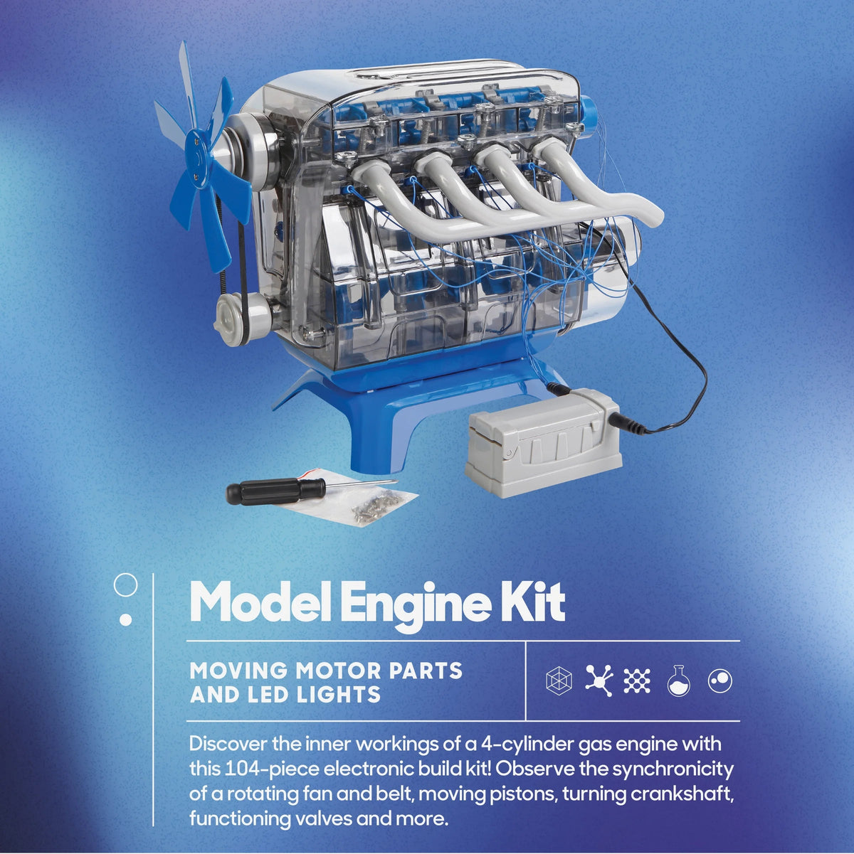 Discovery #Mindblown Model Engine Kit for Children, with Moving Motor Parts and LED Lights