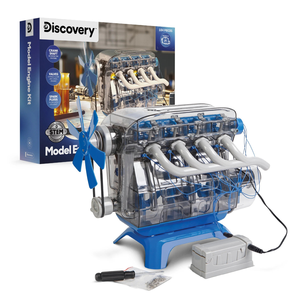 Discovery #Mindblown Model Engine Kit for Children, with Moving Motor Parts and LED Lights