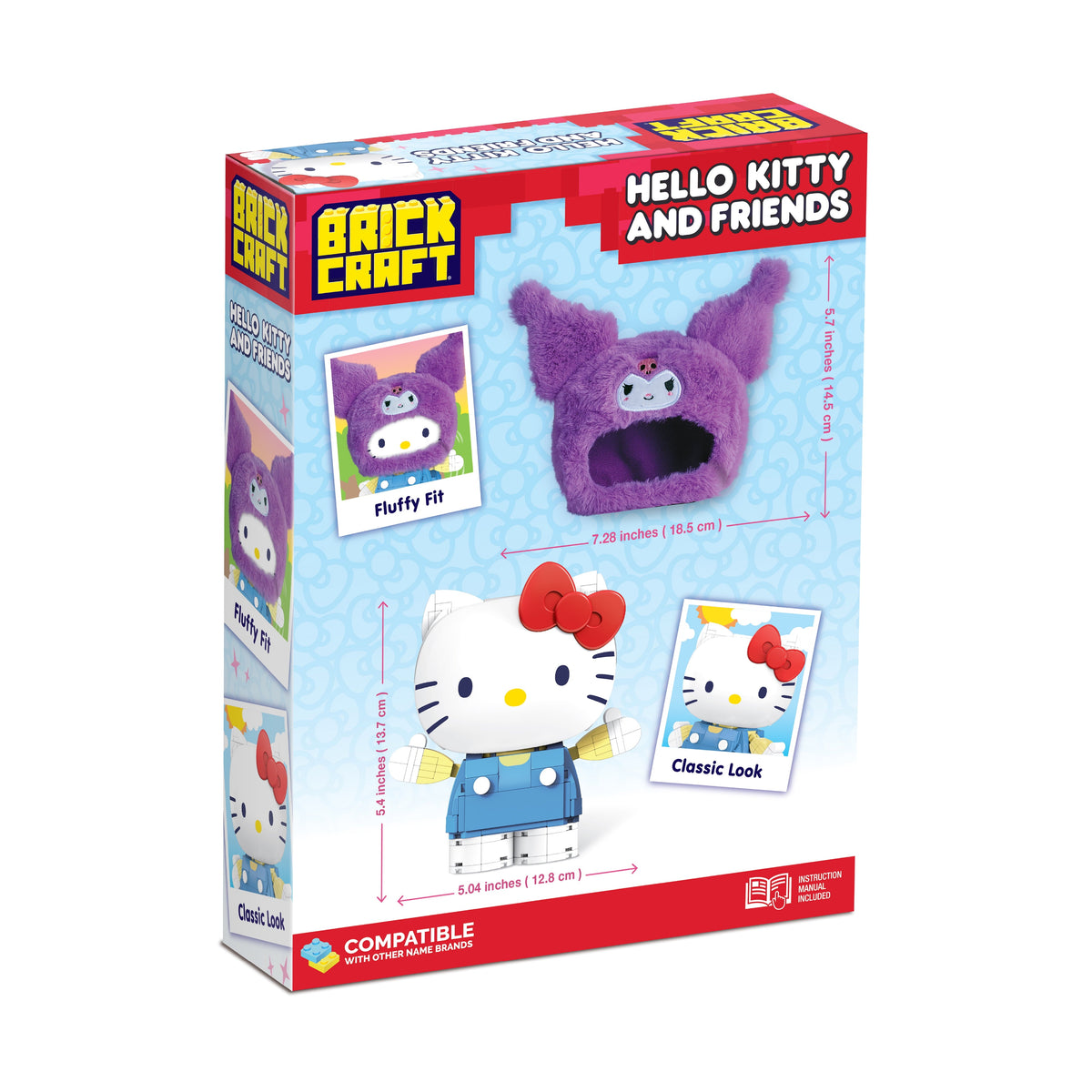 Brickcraft Hello Kitty and Friends Kuromi Fluffy Fit Building Kit (239-Piece Set), Sanrio Character Brick Toy with Fluffy Hood Accessory, Collectible Display Figure