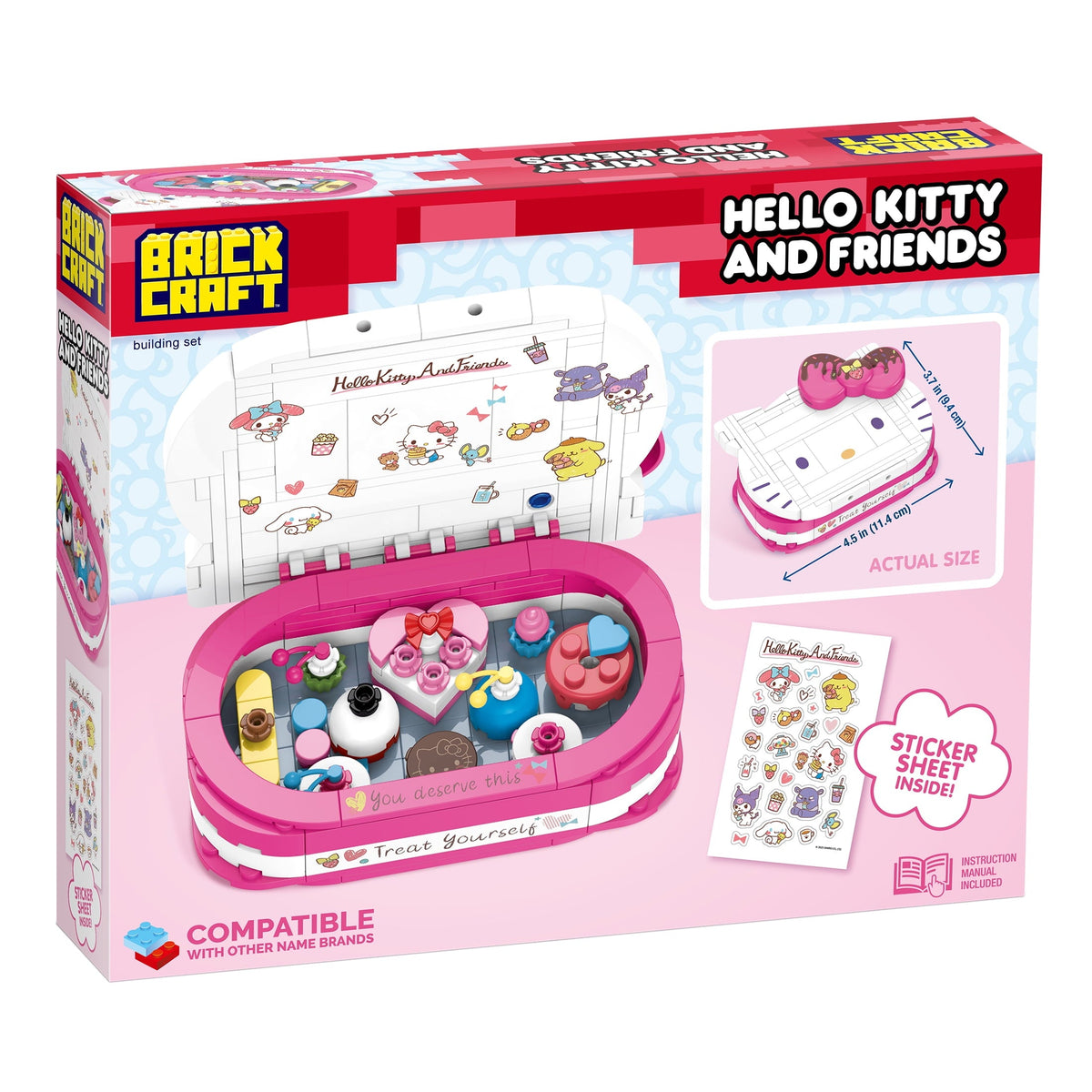 Brickcraft Hello Kitty Dessert Box Building Kit (184-Piece Set), Sanrio Buildable Sweets Set with Chocolate Bow Lid, Decorative Stickers, Ages 12+