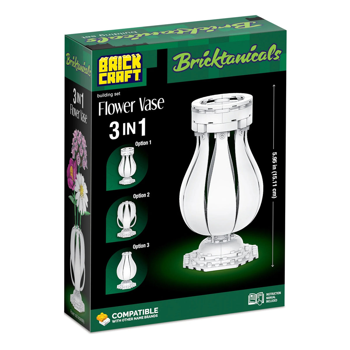Brickcraft Bricktanicals Vase 3 In 1 Building Kit (70-Piece Set), Nostalgic Floral Décor Display