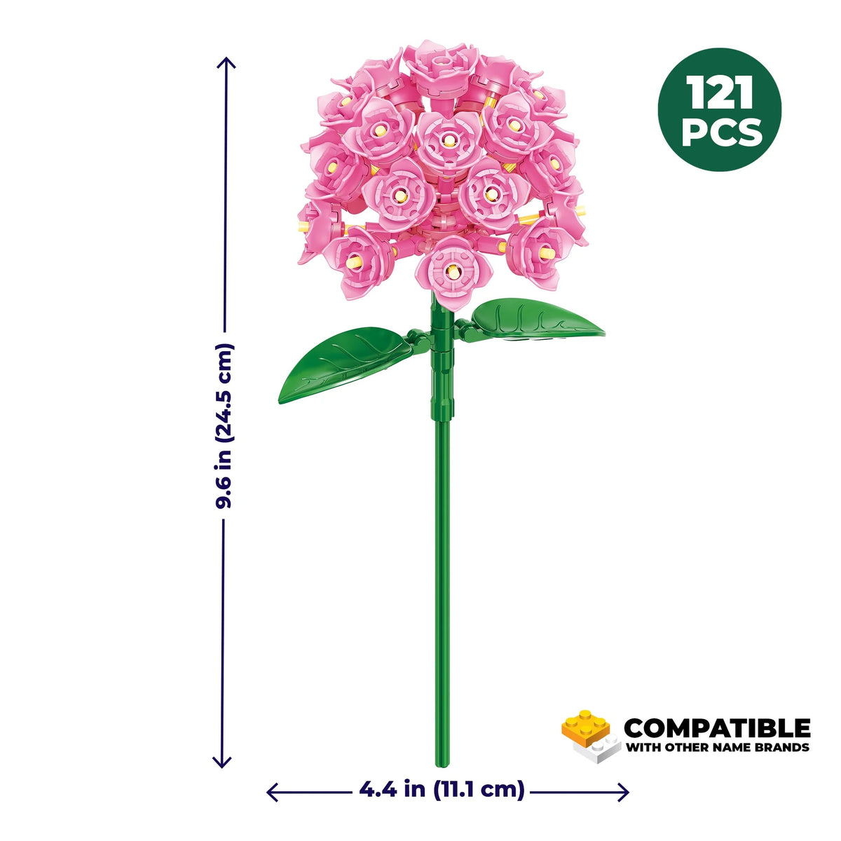 Brickcraft Pink Hydrangea Building Kit (121-Piece Set), Bricktanicals a Fux Flowers, Elegant Floral Display, Perfect for Gifting or Home Décor