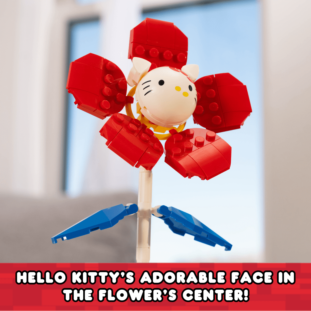 Brickcraft Hello Kitty Flower & Vase Building Kit (115 Plastic Pieces), Sanrio Hello Kitty Collection, Floral Decoration & Modular Vase Bouquet, Cute Home Décor