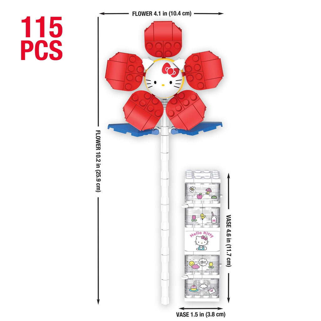 Brickcraft Hello Kitty Flower & Vase Building Kit (115 Plastic Pieces), Sanrio Hello Kitty Collection, Floral Decoration & Modular Vase Bouquet, Cute Home Décor