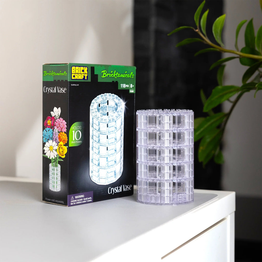 Brickcraft Crystal Vase Building Kit (118-Piece Set), Bricktanicals Collection, Clear Display Vase for Brick Flowers