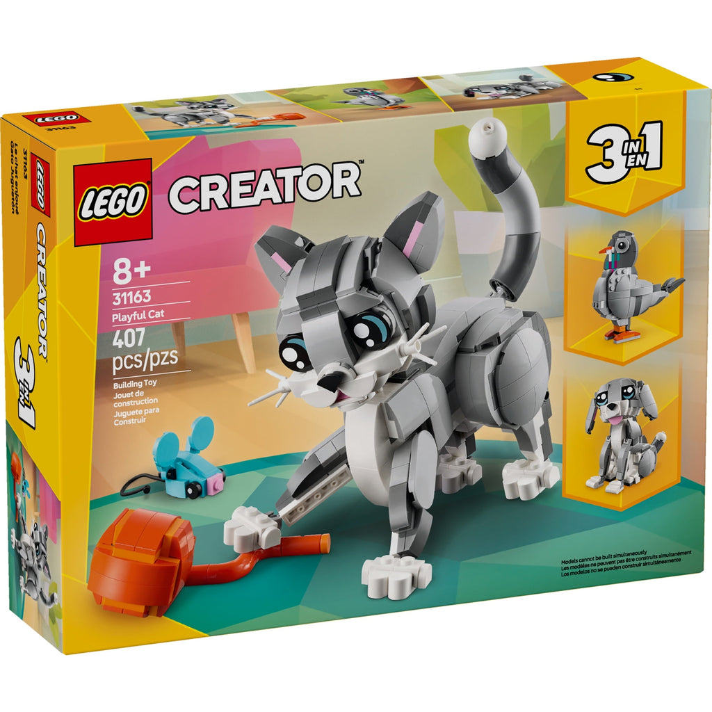 LEGO Creator 3in1 Playful Cat Toy - Building Toys W/ 3 Building Options, Cat, Dog, or Pigeon - Animal Figures for Kids, Girls & Boys, Ages 8+ - Gift Ideas for Birthday - 31163