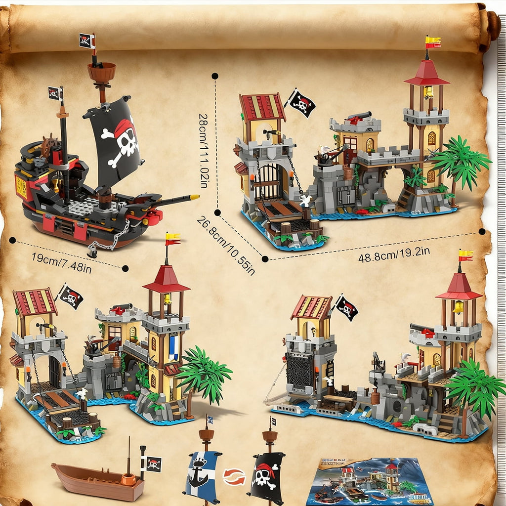 INSOON 1502-Piece Pirate Castle Building Set with LED Lights & 3 Modes, Transformable Ship Bay Model for Adults, Teens & Kids 10+