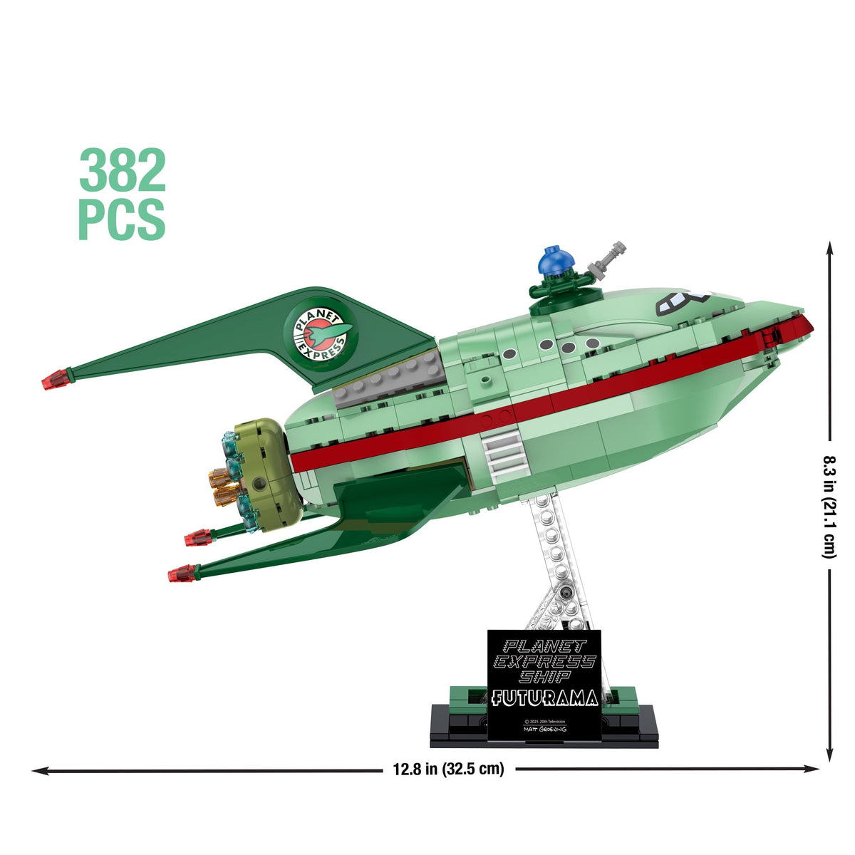 Brickcraft Futurama Planet Express Ship Brick Building Kit (382-Piece Set), Sci-Fi Collectible Display Model, Futuristic Toy Brick Set For Adults, Teens, and Fans of Animated TV