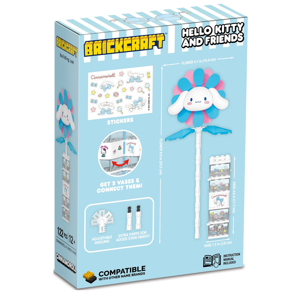Brickcraft Cinnamoroll Flower & Vase (122 plastic pcs) â€?Sanrio Building Kit, Floral Décor & Modular Bouquet for Cute Home Display for Him or Her
