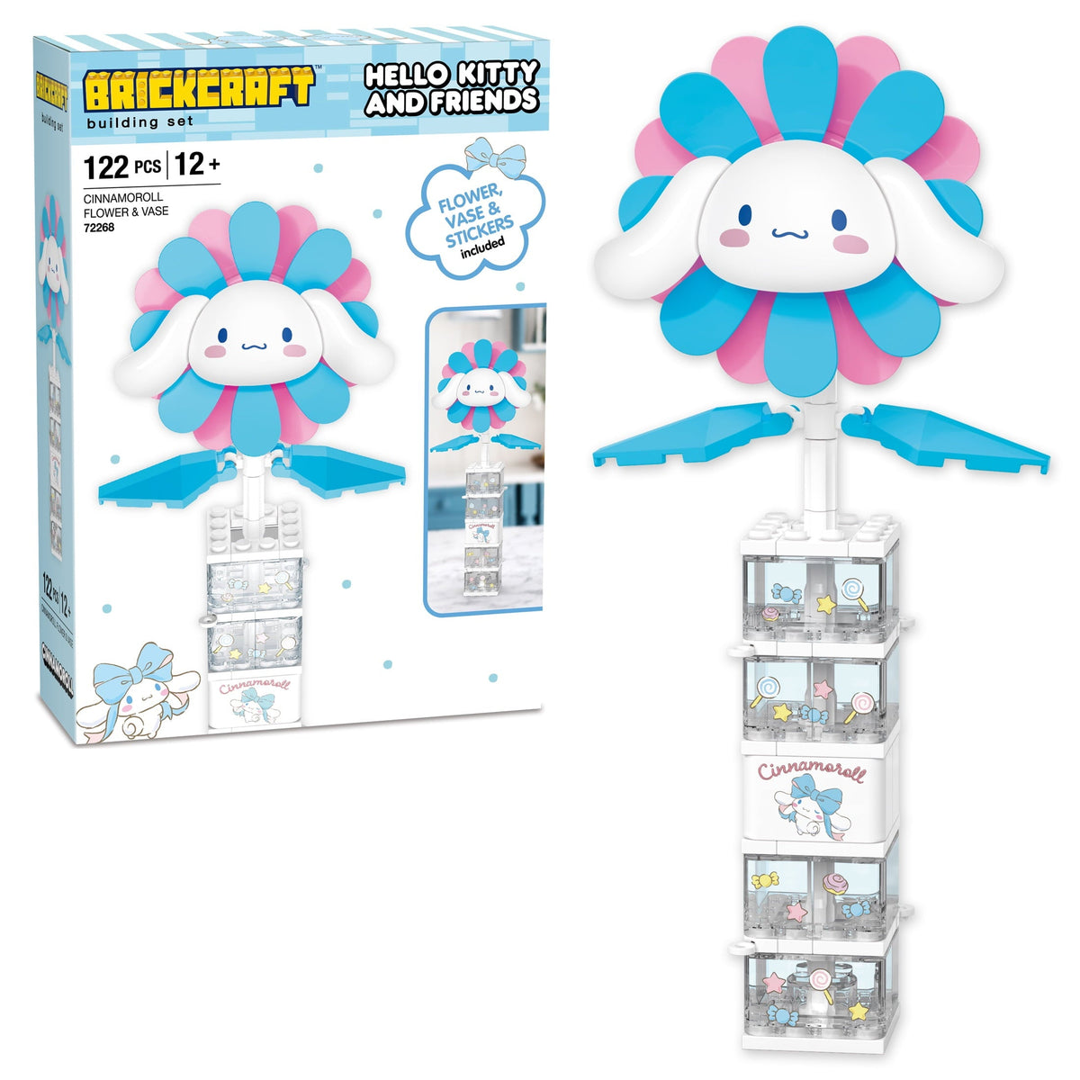 Brickcraft Cinnamoroll Flower & Vase (122 plastic pcs) â€?Sanrio Building Kit, Floral Décor & Modular Bouquet for Cute Home Display for Him or Her