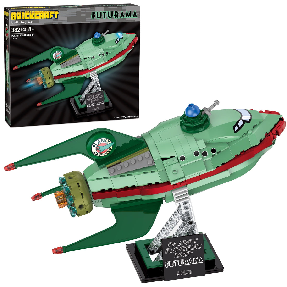 Brickcraft Futurama Planet Express Ship Brick Building Kit (382-Piece Set), Sci-Fi Collectible Display Model, Futuristic Toy Brick Set For Adults, Teens, and Fans of Animated TV