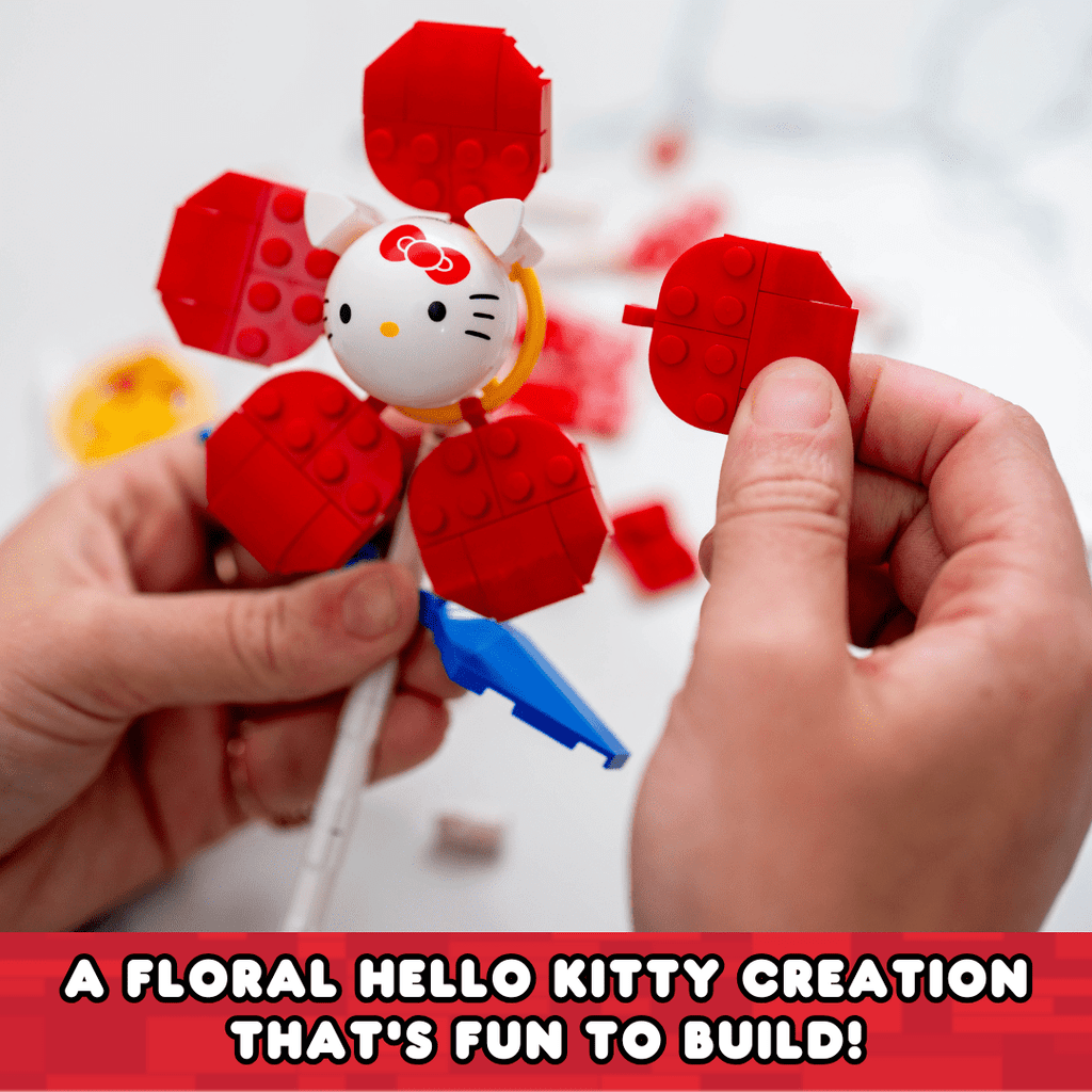 Brickcraft Hello Kitty Flower & Vase Building Kit (115 Plastic Pieces), Sanrio Hello Kitty Collection, Floral Decoration & Modular Vase Bouquet, Cute Home Décor