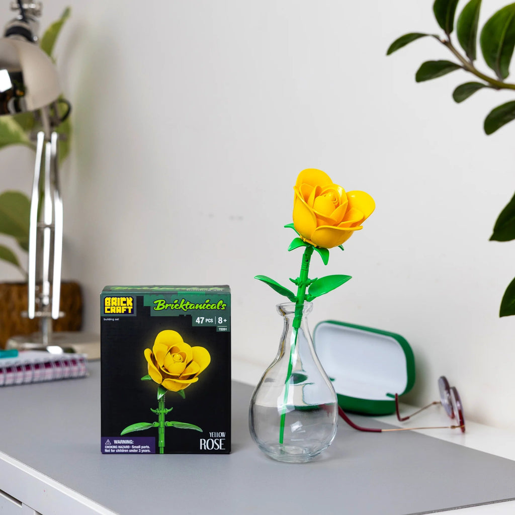 Brickcraft Yellow Rose Building Kit (46-Piece Set), Bricktanicals Collection, Elegant Floral Display, Perfect for Gifting or Home Décor
