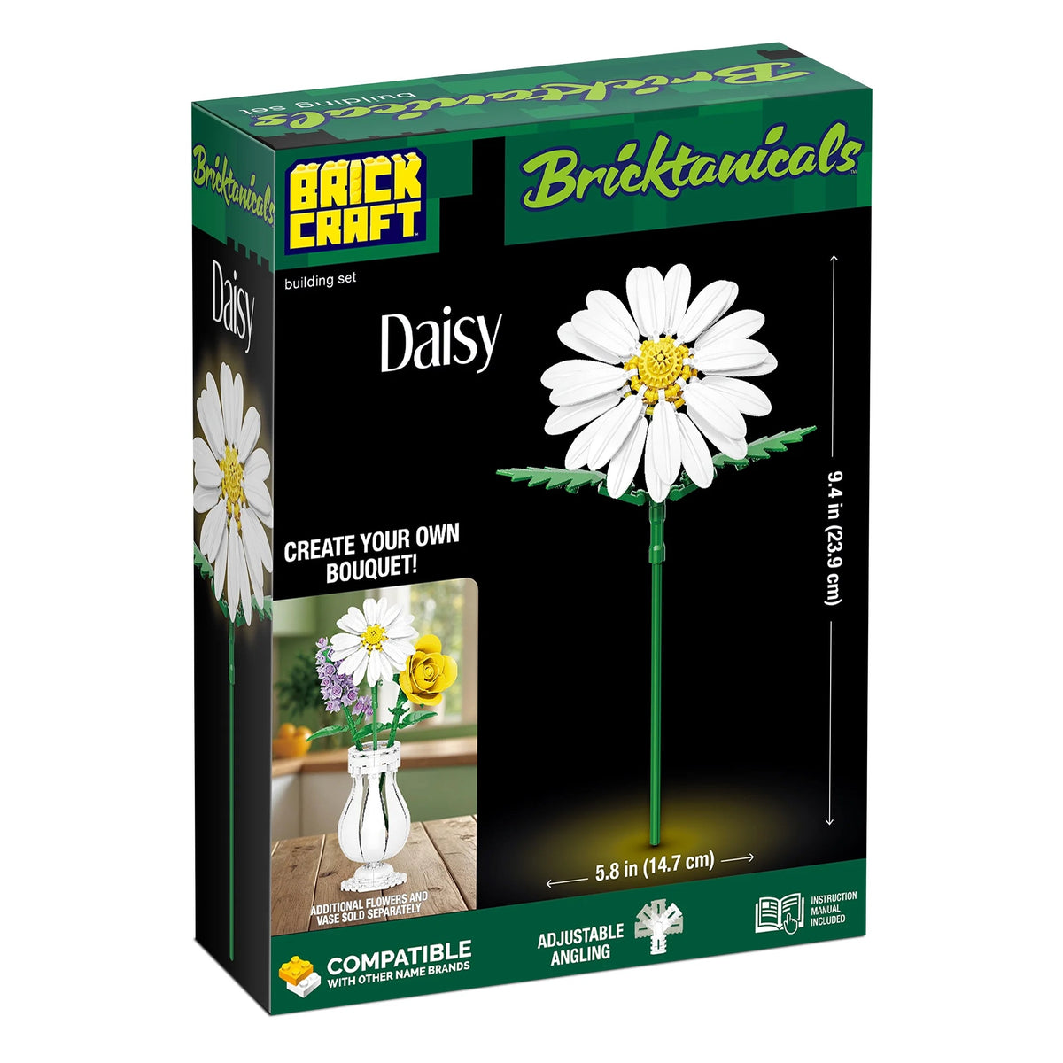 Brickcraft Bricktanicals Daisy Brick Building Decoration Set (97-Piece Set), Artificial Flower Craft Kit, Gift for Him and Her