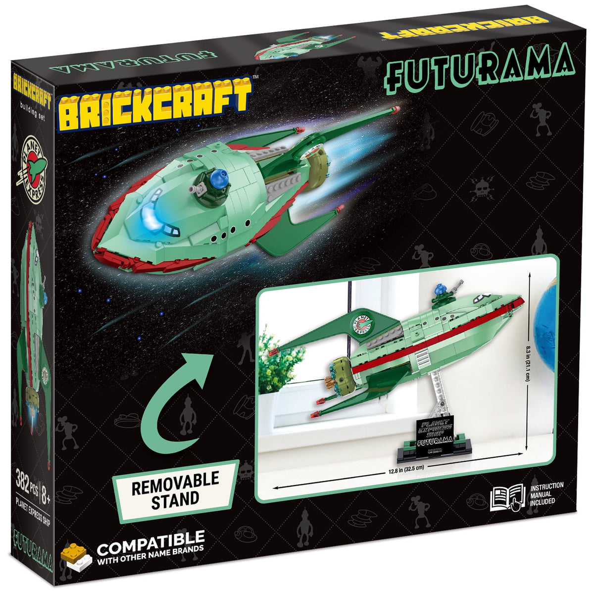 Brickcraft Futurama Planet Express Ship Brick Building Kit (382-Piece Set), Sci-Fi Collectible Display Model, Futuristic Toy Brick Set For Adults, Teens, and Fans of Animated TV