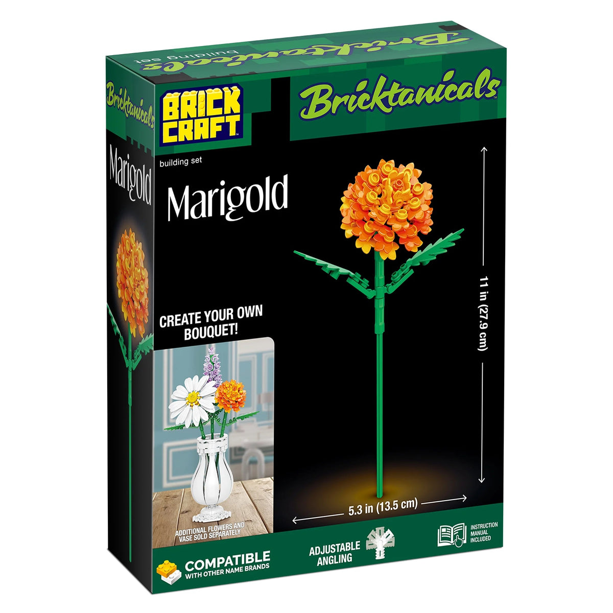 Brickcraft Bricktanicals Marigold Brick Building Set (99- Plastic Piece Set), Artificial Flower Decoration Craft Kit, Gift for Him and Her