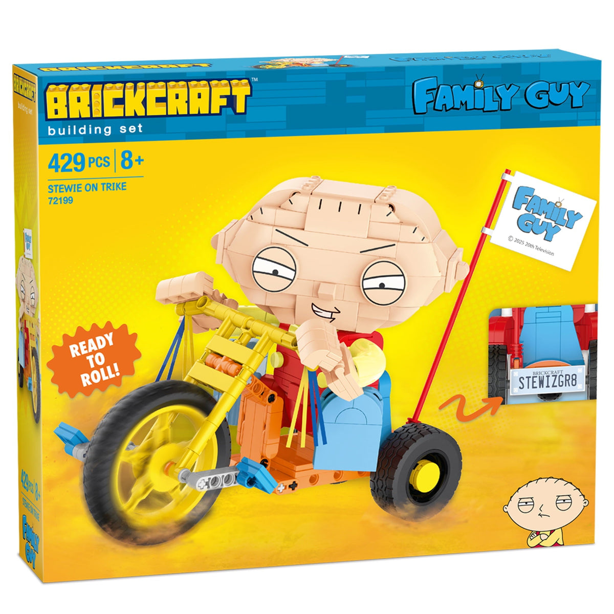 Brickcraft Family Guy Stewie on Trike Building Kit (429-Plastic Piece Set), Family Guy Collectible, TV Show Memorabilia, Gift For Fans Ages 8+