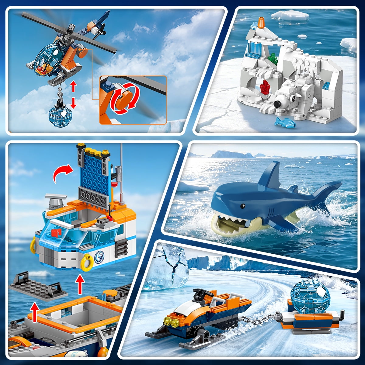 TERRAMUS Ocean Arctic Explorer Ship Building Set, 482 Pcs Polar Adventure Icebreaker Boat Building Blocks Kit with Helicopter, Snowmobile, and Animal Figures Toy for Kids Age 8+