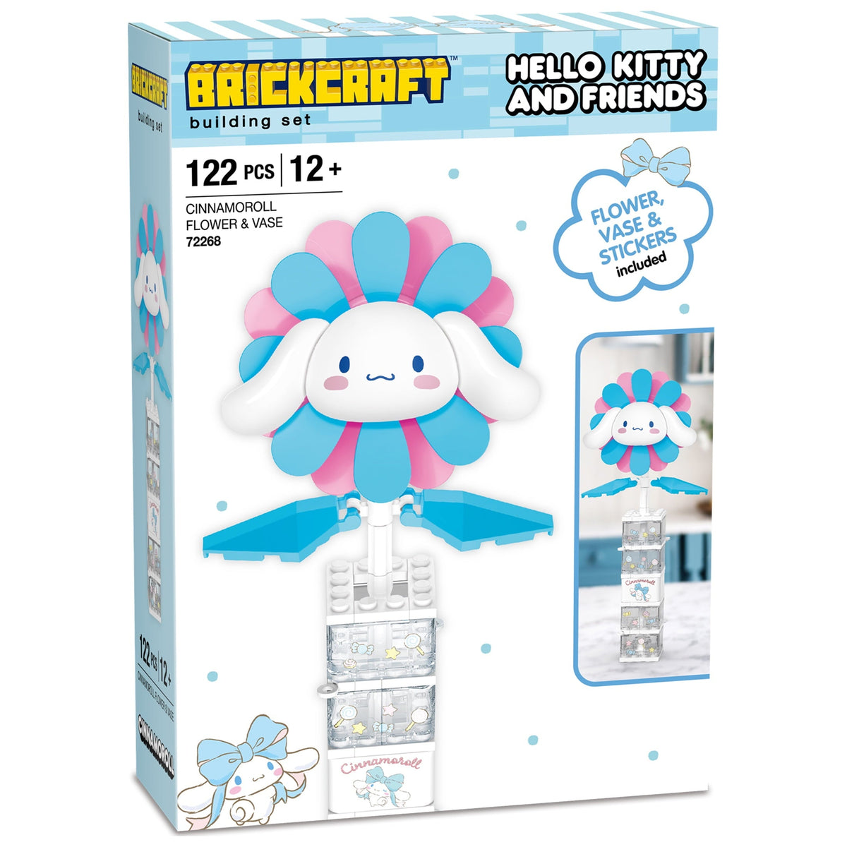 Brickcraft Cinnamoroll Flower & Vase (122 plastic pcs) â€?Sanrio Building Kit, Floral Décor & Modular Bouquet for Cute Home Display for Him or Her