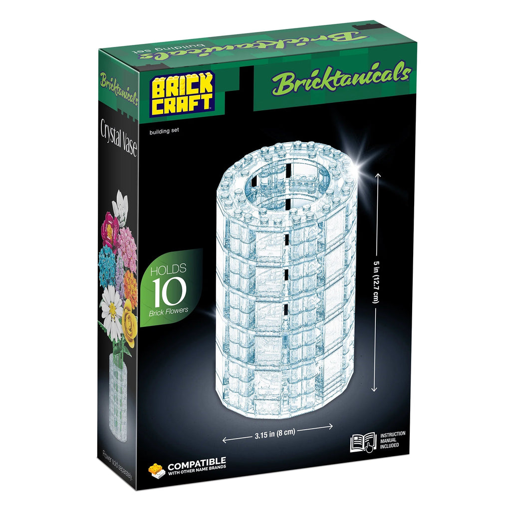 Brickcraft Crystal Vase Building Kit (118-Piece Set), Bricktanicals Collection, Clear Display Vase for Brick Flowers