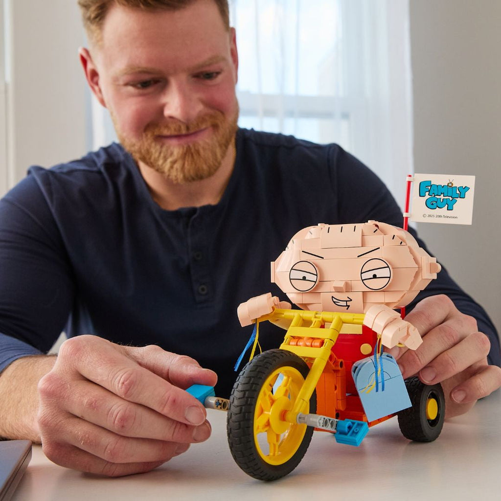 Brickcraft Family Guy Stewie on Trike Building Kit (429-Plastic Piece Set), Family Guy Collectible, TV Show Memorabilia, Gift For Fans Ages 8+