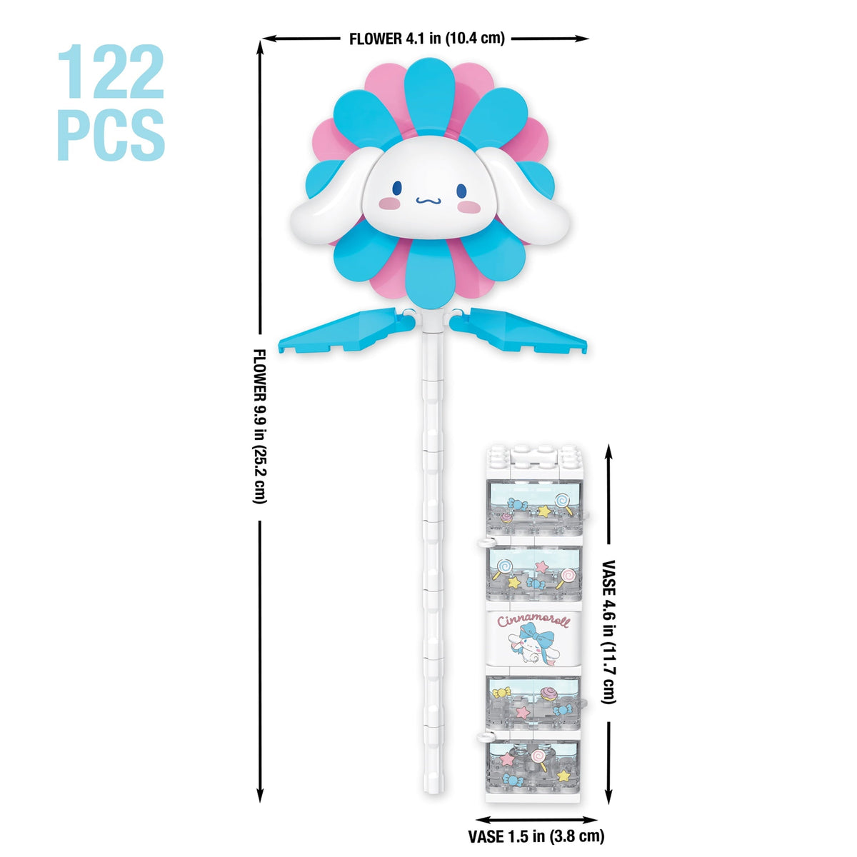 Brickcraft Cinnamoroll Flower & Vase (122 plastic pcs) â€?Sanrio Building Kit, Floral Décor & Modular Bouquet for Cute Home Display for Him or Her