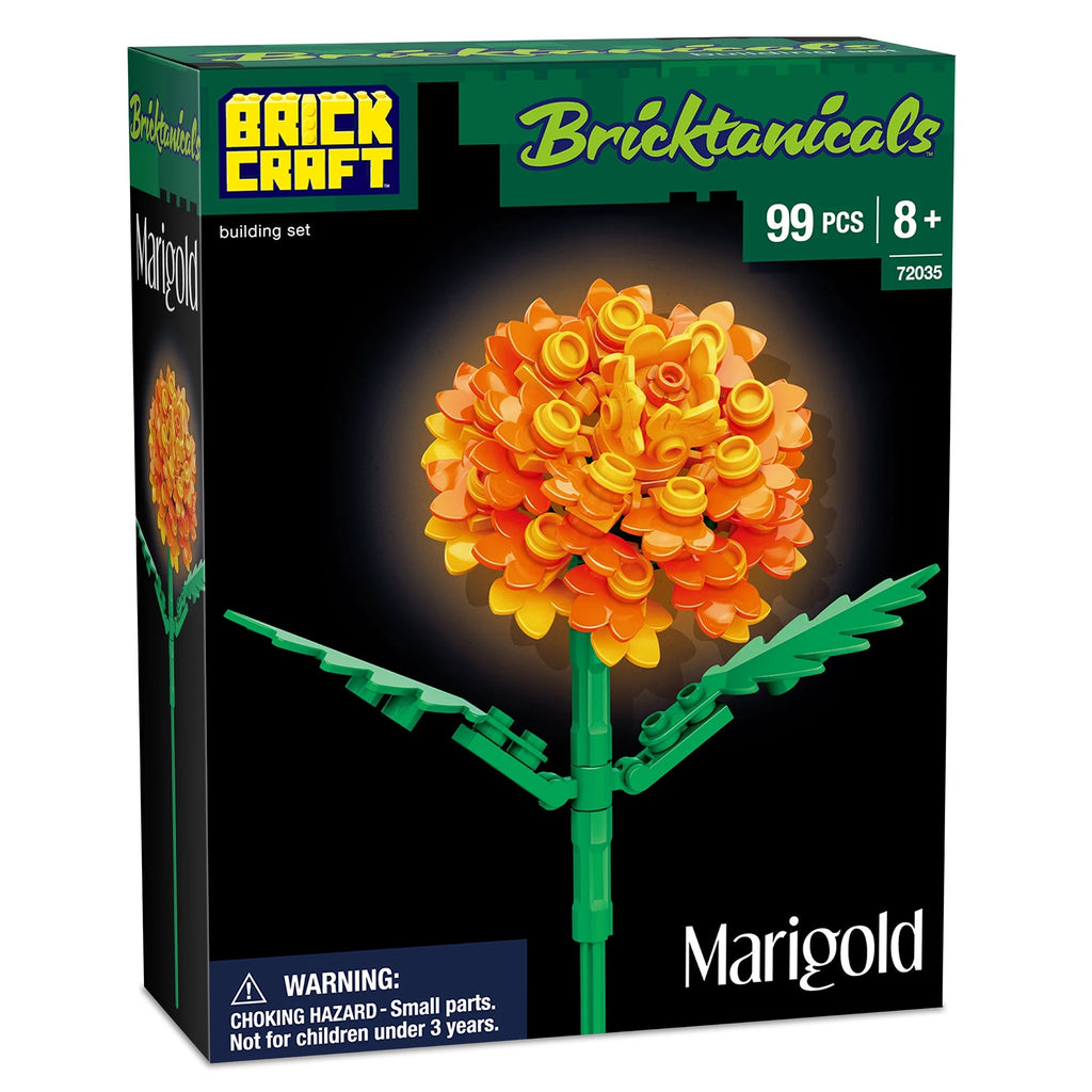 Brickcraft Bricktanicals Marigold Brick Building Set (99- Plastic Piece Set), Artificial Flower Decoration Craft Kit, Gift for Him and Her