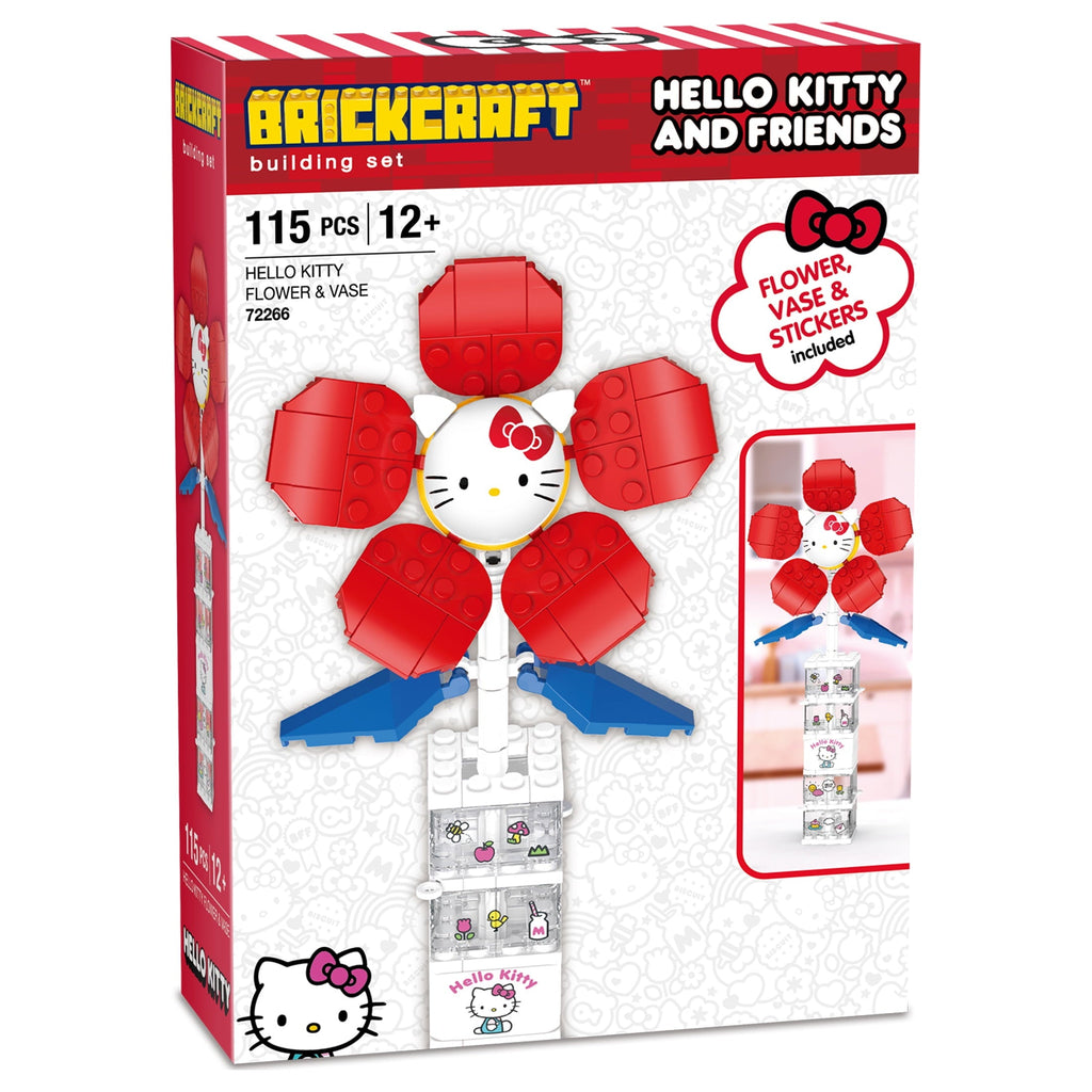 Brickcraft Hello Kitty Flower & Vase Building Kit (115 Plastic Pieces), Sanrio Hello Kitty Collection, Floral Decoration & Modular Vase Bouquet, Cute Home Décor