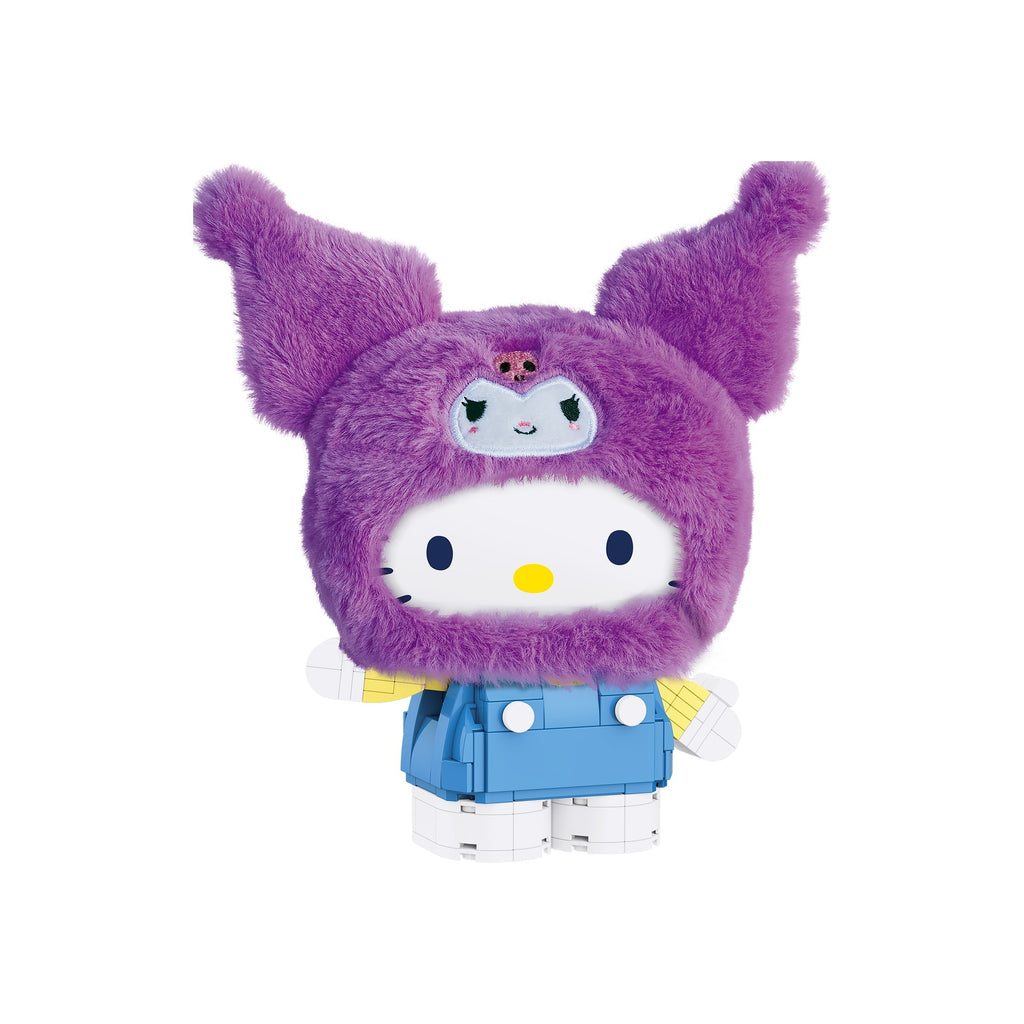 Brickcraft Hello Kitty and Friends Kuromi Fluffy Fit Building Kit (239-Piece Set), Sanrio Character Brick Toy with Fluffy Hood Accessory, Collectible Display Figure