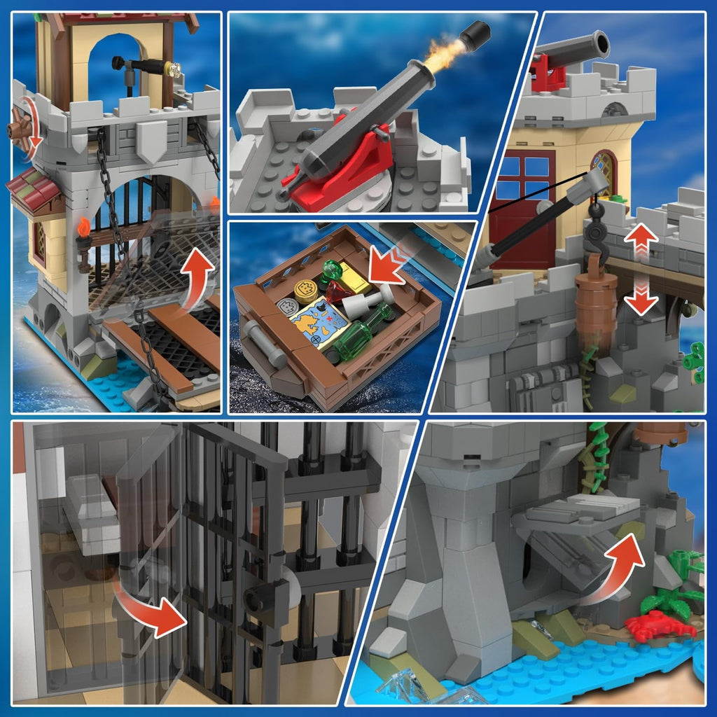 INSOON 1502-Piece Pirate Castle Building Set with LED Lights & 3 Modes, Transformable Ship Bay Model for Adults, Teens & Kids 10+