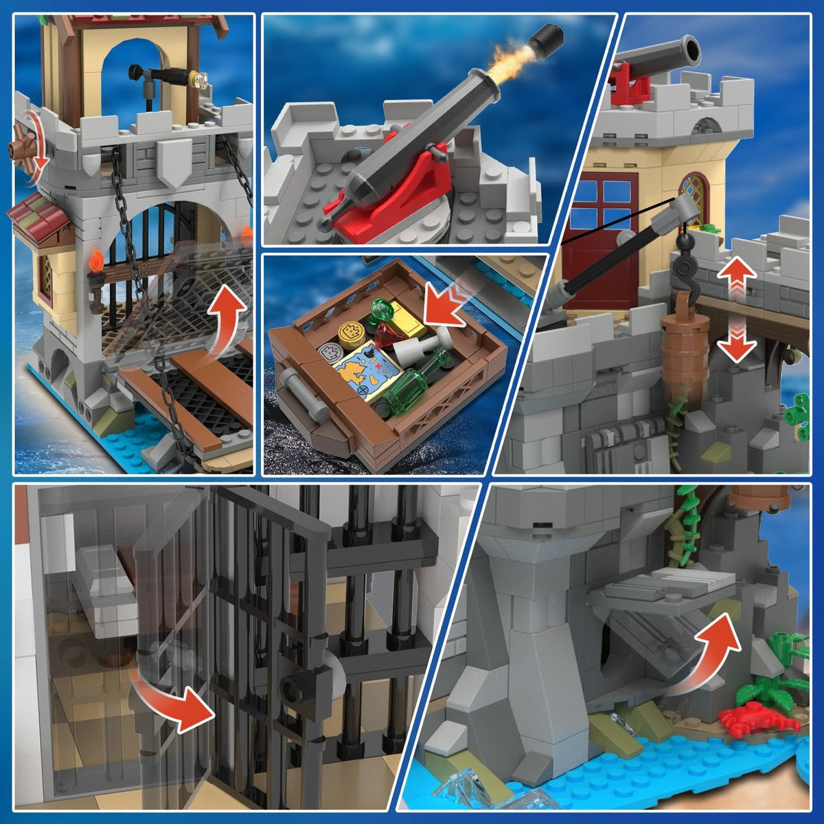 INSOON 1502-Piece Pirate Castle Building Set with LED Lights & 3 Modes, Transformable Ship Bay Model for Adults, Teens & Kids 10+