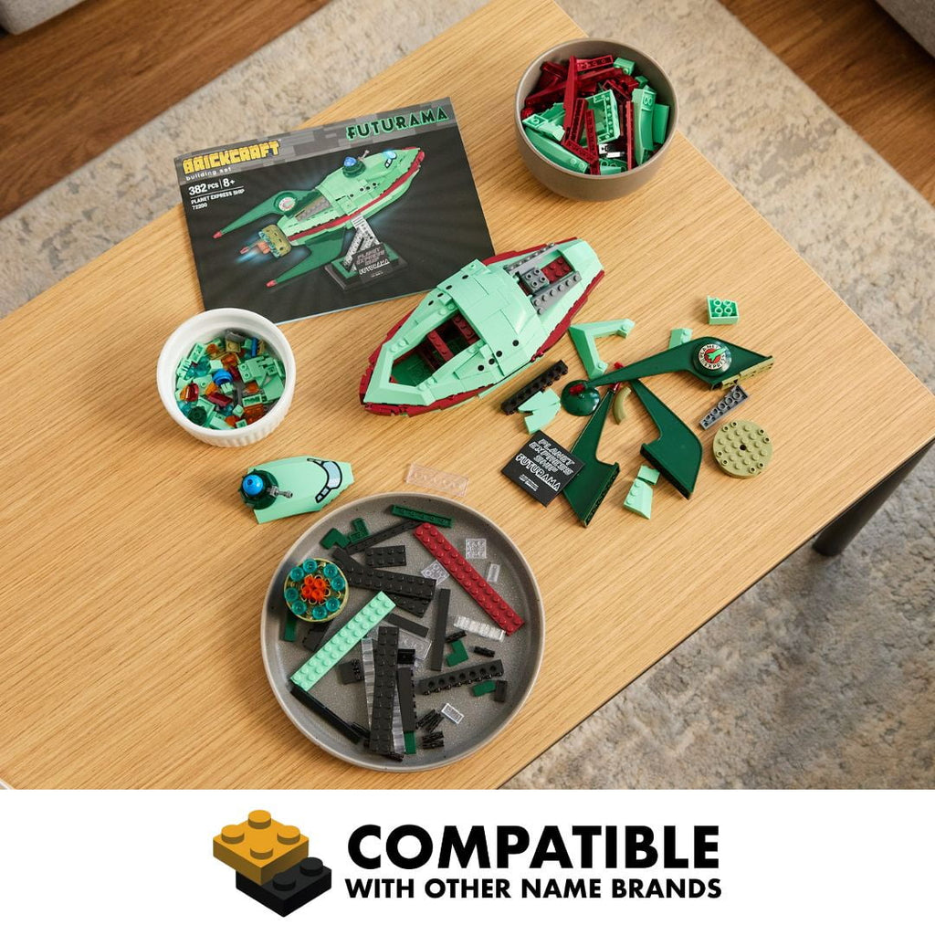 Brickcraft Futurama Planet Express Ship Brick Building Kit (382-Piece Set), Sci-Fi Collectible Display Model, Futuristic Toy Brick Set For Adults, Teens, and Fans of Animated TV